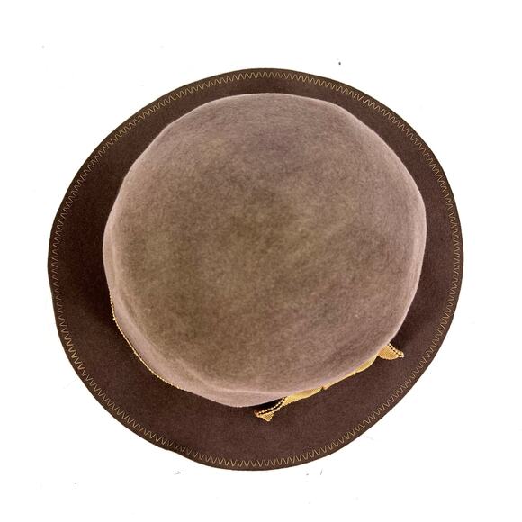 Giorgio Armani Women\'s Vintage Brown Fur Felt Round‎ Brim Hat Gold Ribbon (58) main image 7